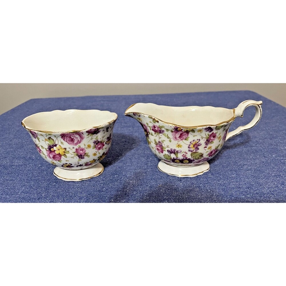 Vintage James Kent Ltd Longton Rapture Pattern #3007 Creamer And Sugar Bowl - Picture 6 of 11